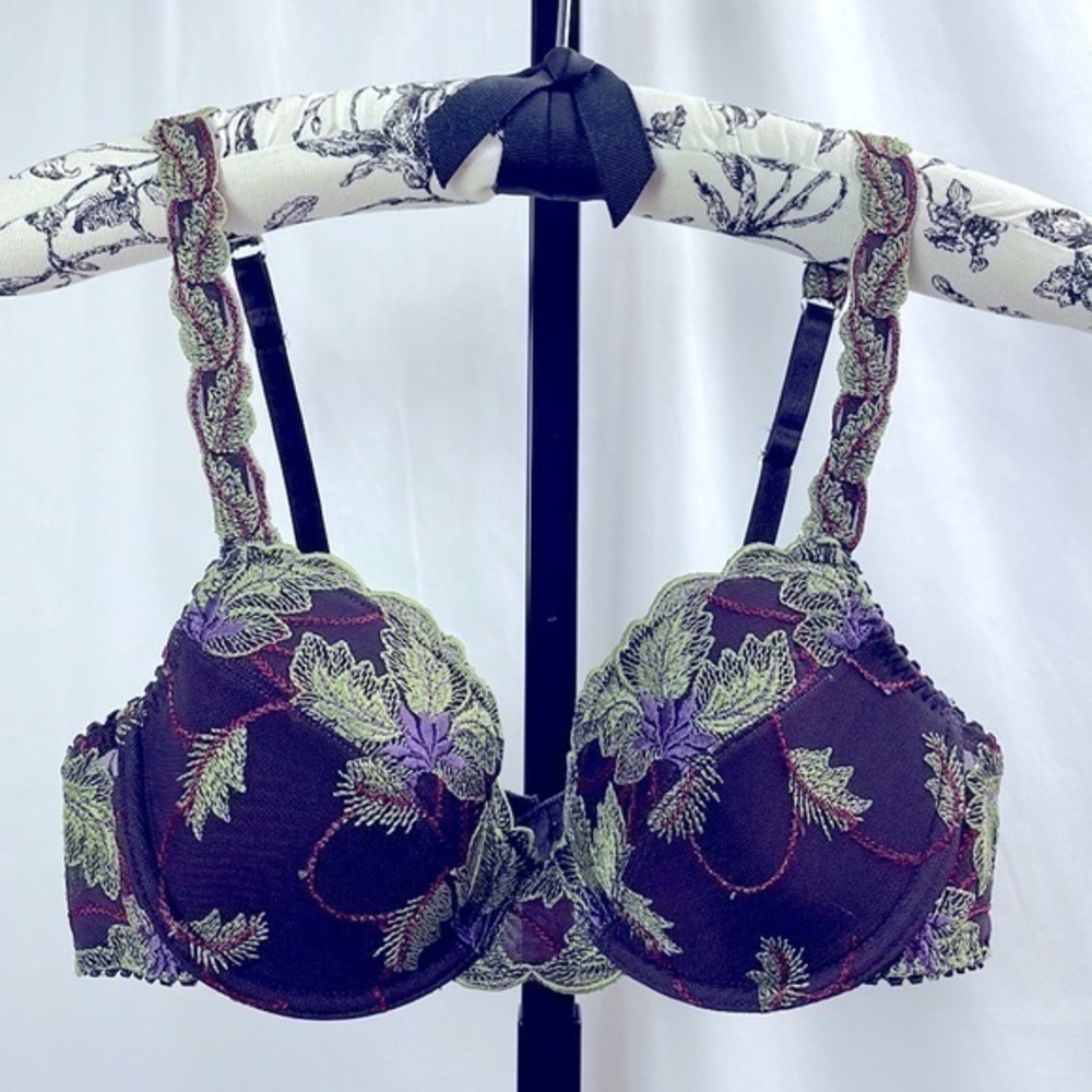 Fabiani Purple and Green Embroidered Floral Bra., Size 34A